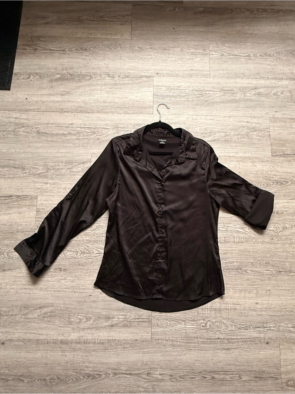 Eclipse Black Satin Women's Button-Up Blouse